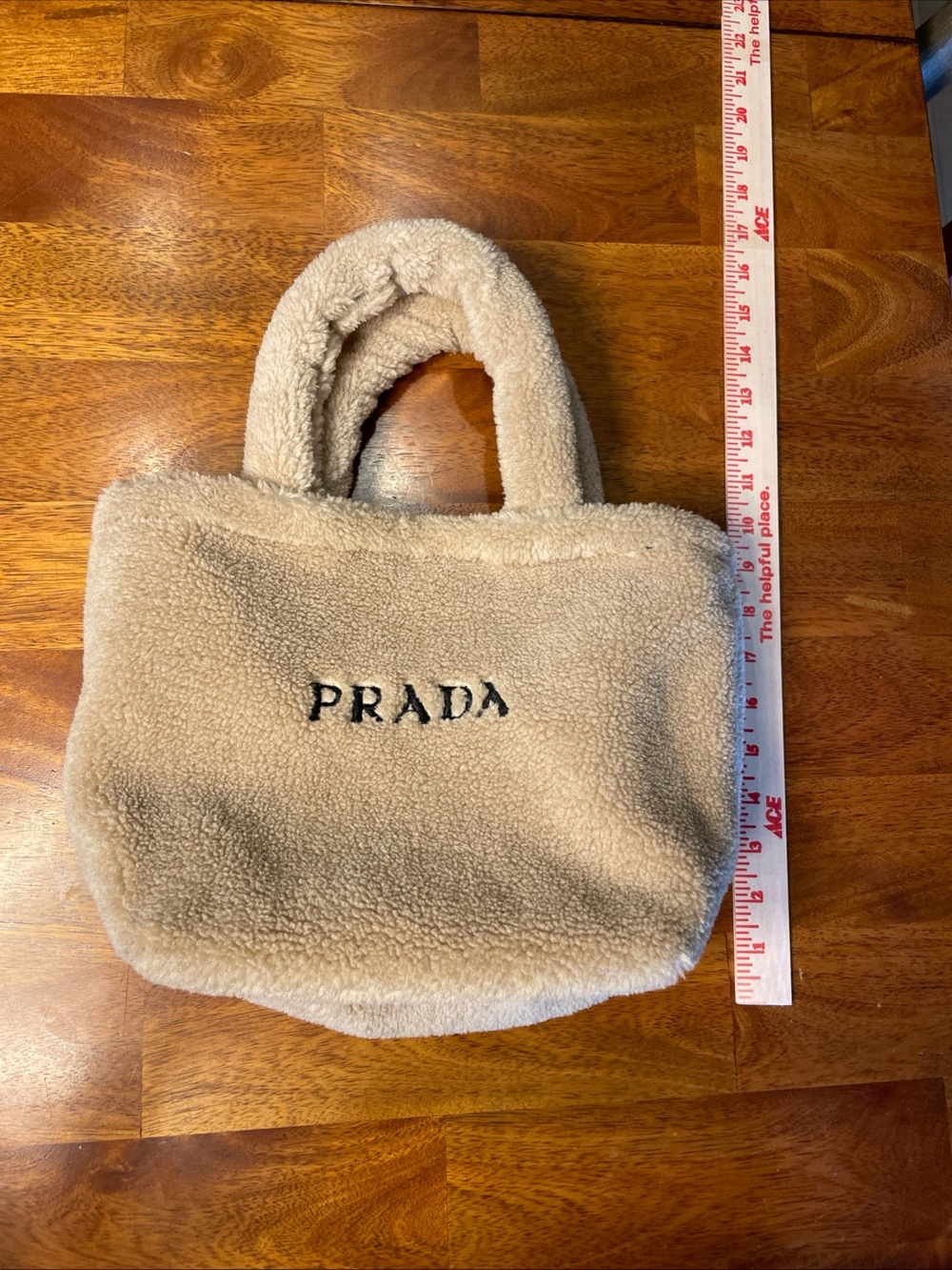 Prada L’Homme Tan Teddy Plush Sherpa Tote Bag EUC Appears New - Picture 10 of 12